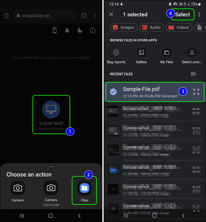 Tap On The Connected Device And Select The Files To Send or transfer files between devices across platforms