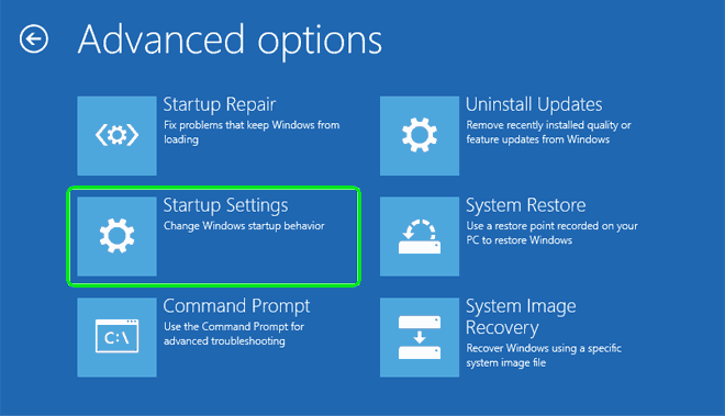 Click On Startup Settings From Advanced Options
