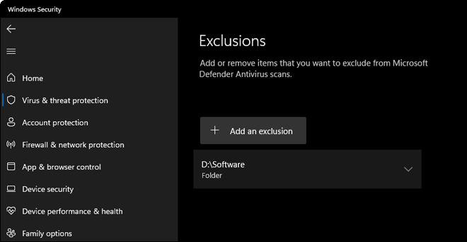 Folder Exclusion Added To Windows Security Defender In Windows 11 Windows 10 - exclude files and folders