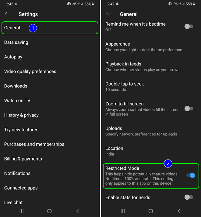Go To General Settings And Disable Or Enable Restricted Mode Toggle