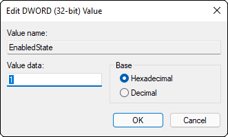 Set Enabled State Dword Value To 1 To Revert The Changes