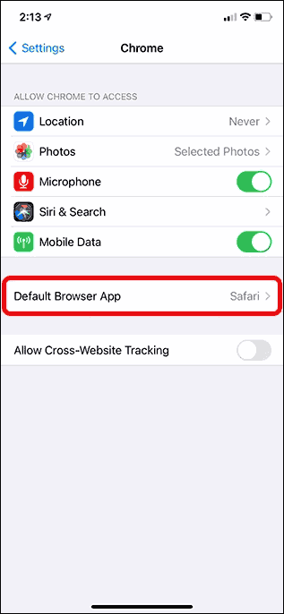 Tap On Default Browser App Option To Set Google Chrome As Default Browser In Ios 14 Iphone