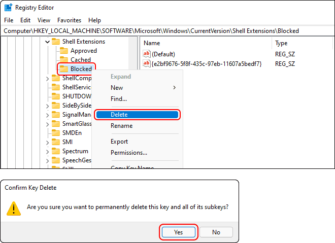 Delete The Blocked Registry Key To Restore Default New File Explorer Menu Ribbon In Windows 11