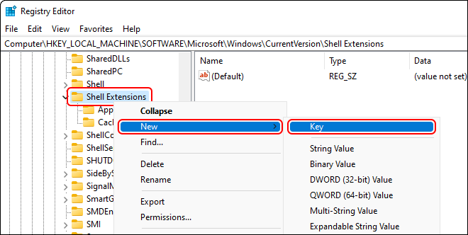 Right Click On Shell Extensions And Select New Key