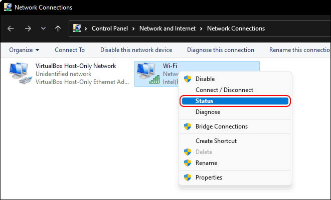 Right Click On Wifi Network Connection And Select Status