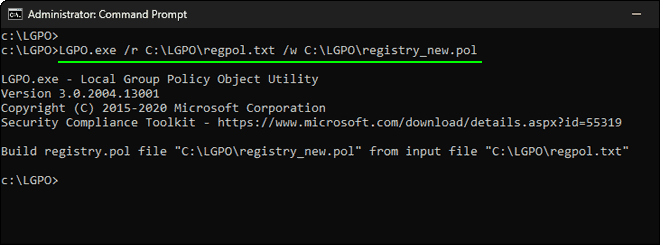 Convert the regpol.txt File Back To Registry.Pol File Using Lgpo.exe