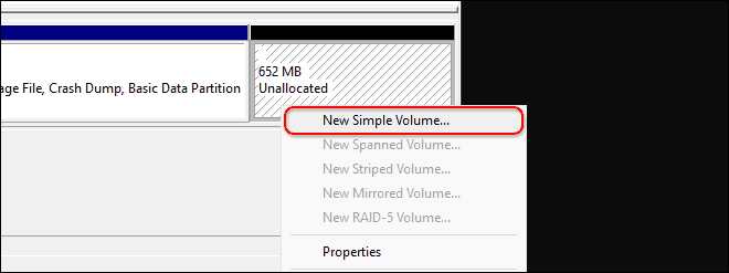 Create New Simple Volume For Recovery Partition