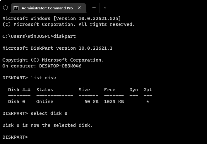 List And Select System Disk Via Diskpart Cmd